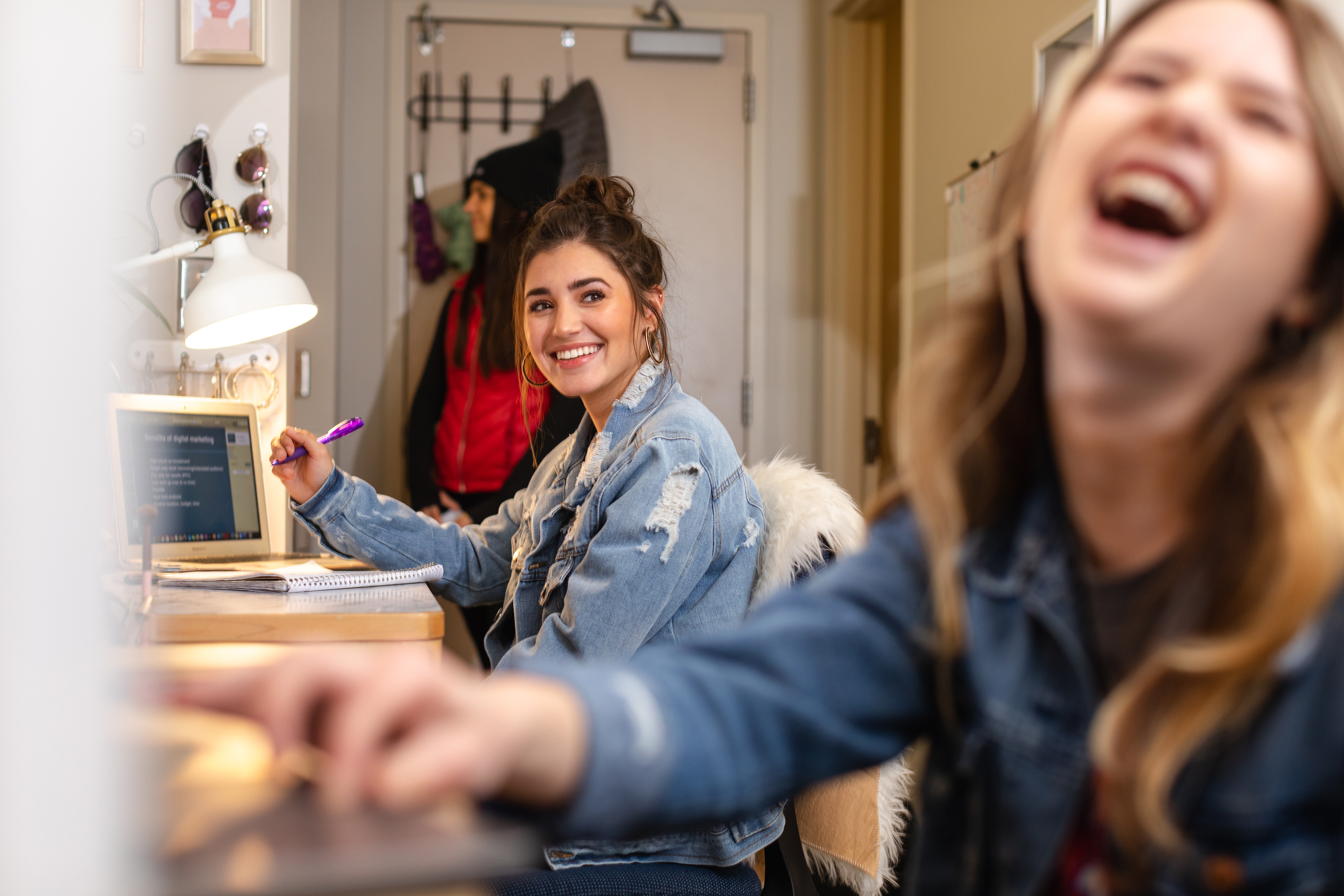 Students studying in their room at Ellsworth Hall